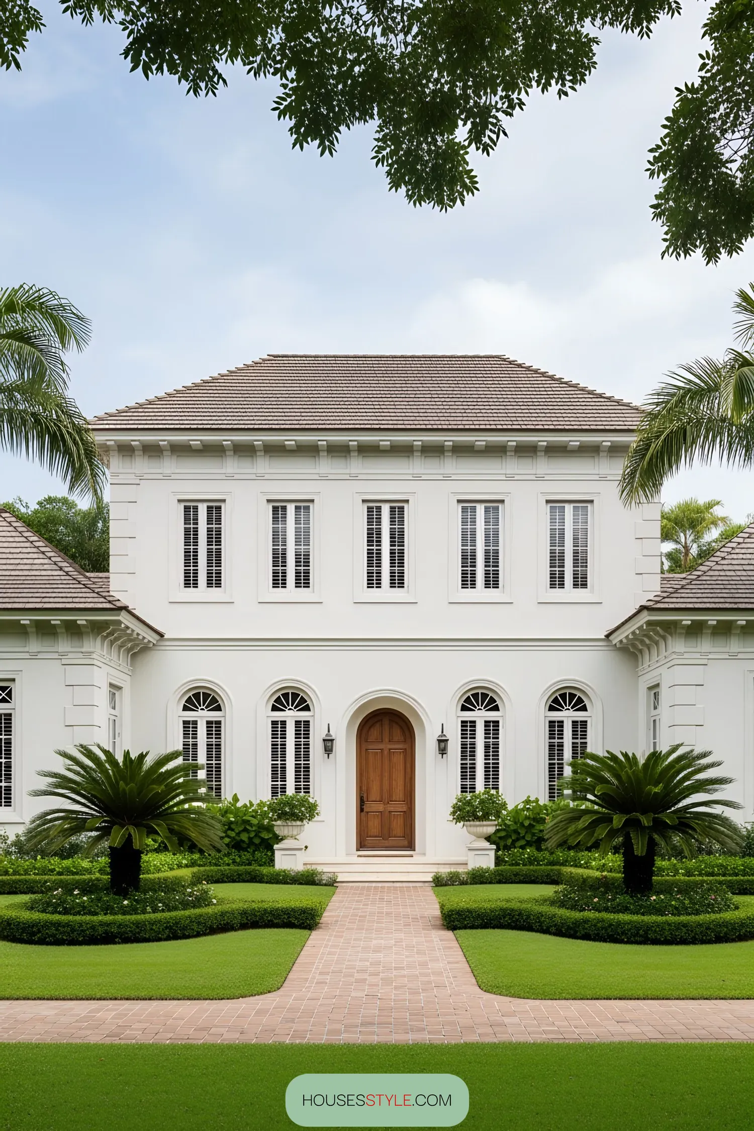Colonial Style Framed by Tropical Green