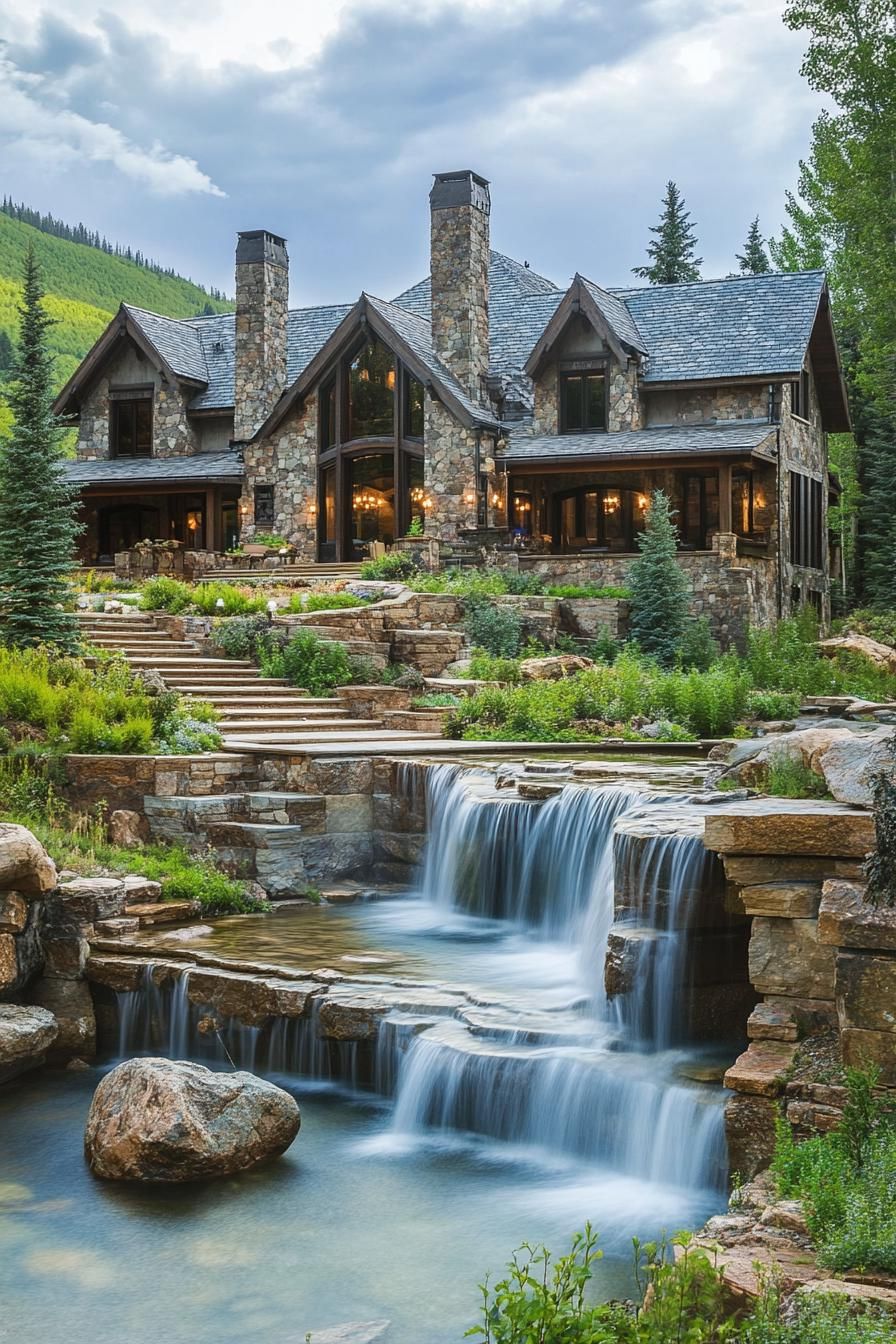 A Grand Mountain Mansion in the Forest