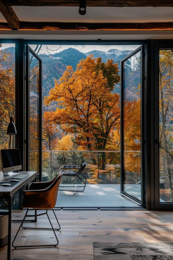 Office With Bi-fold Glass Door Entry
