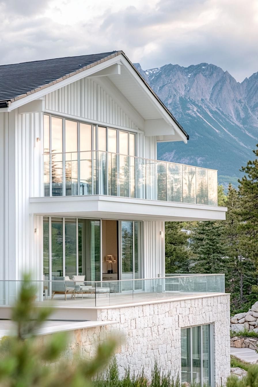 White Wood Siding with Glass Balconies