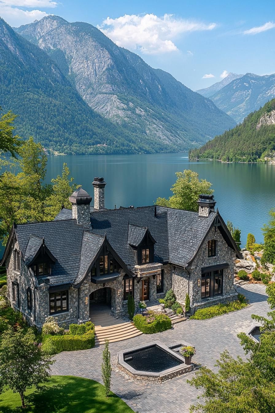 A Fortress-Like Mansion by the Lake