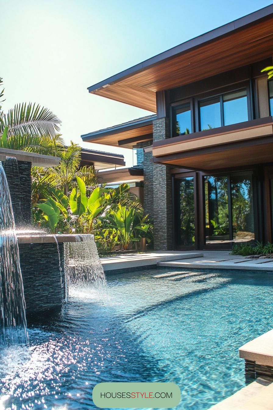 Pool Oasis With a Calming Waterfall