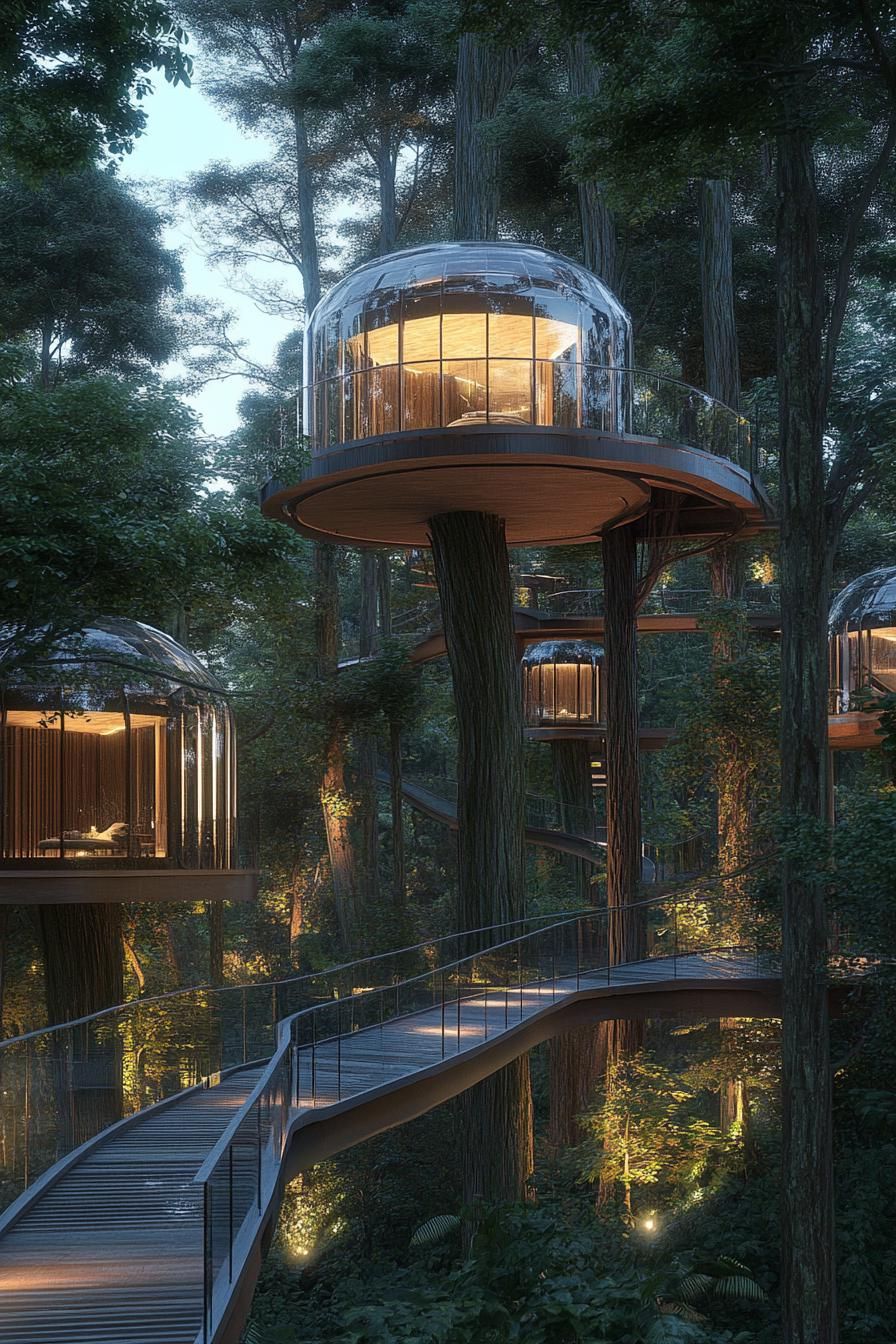 Treehouse Village Linked by Rope Bridges