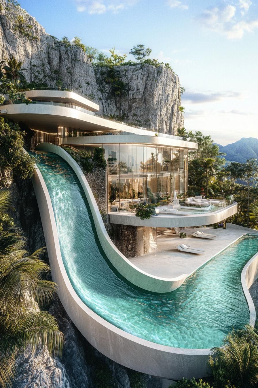 A Cliffside Mansion With a Waterslide