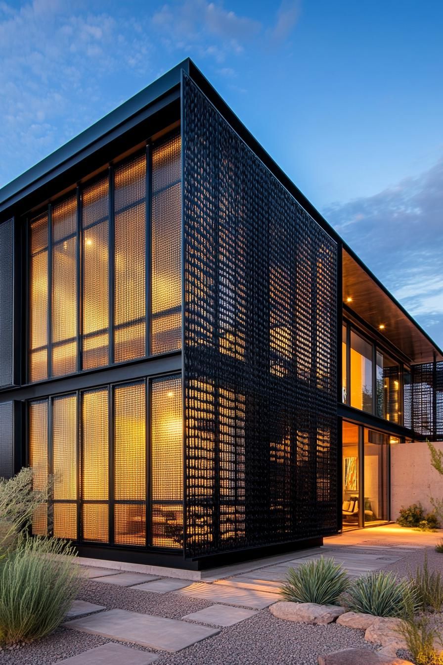 Black Metal Mesh Facade With Built-In Lighting - photo 4