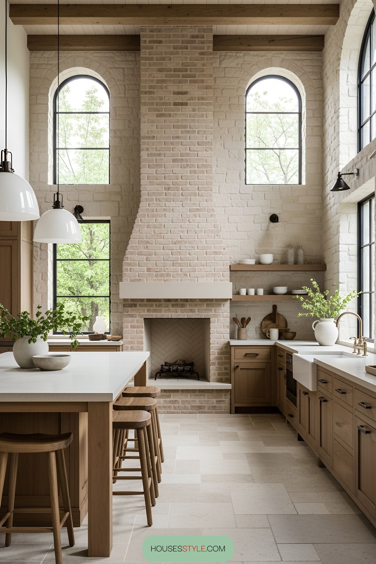 Country Kitchen with Arched Windows