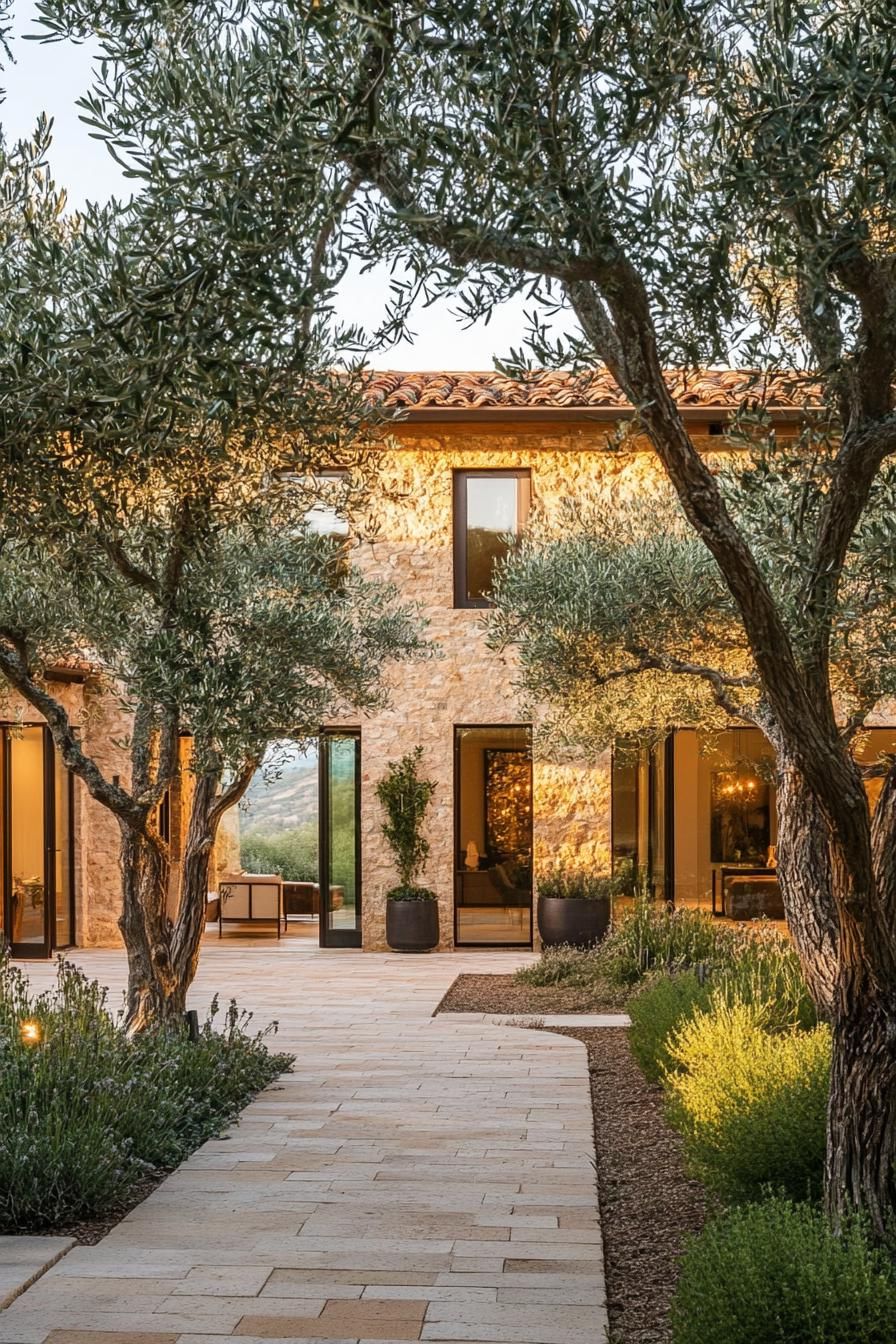 Courtyard Home Shaded by Olive Trees