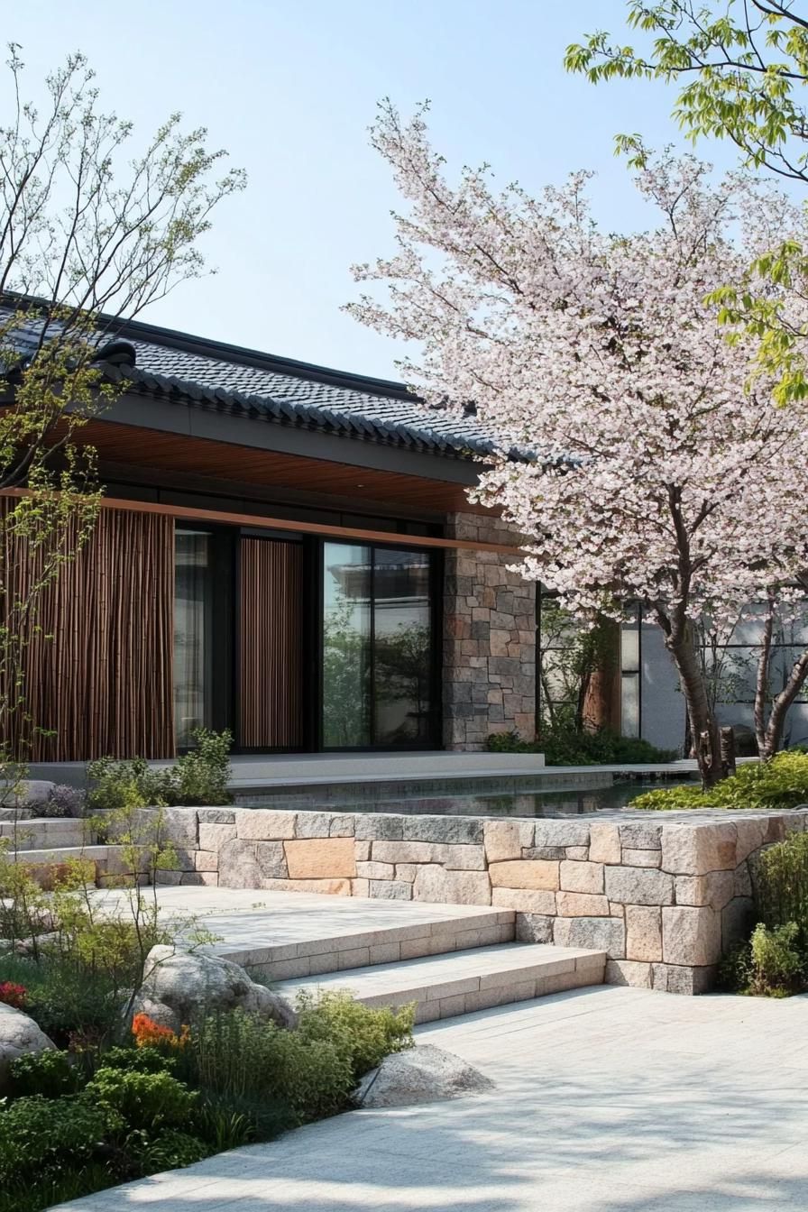 Natural Bamboo and Stone Accent Walls