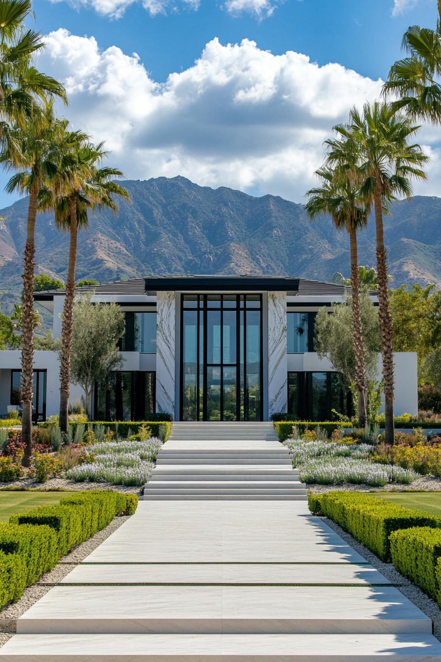 45) Modern Mansion Under Majestic Mountains