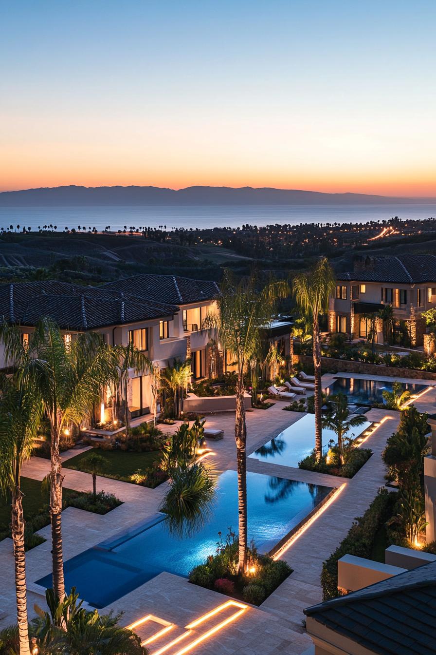56) Modern Mansion Bathed in Sunset