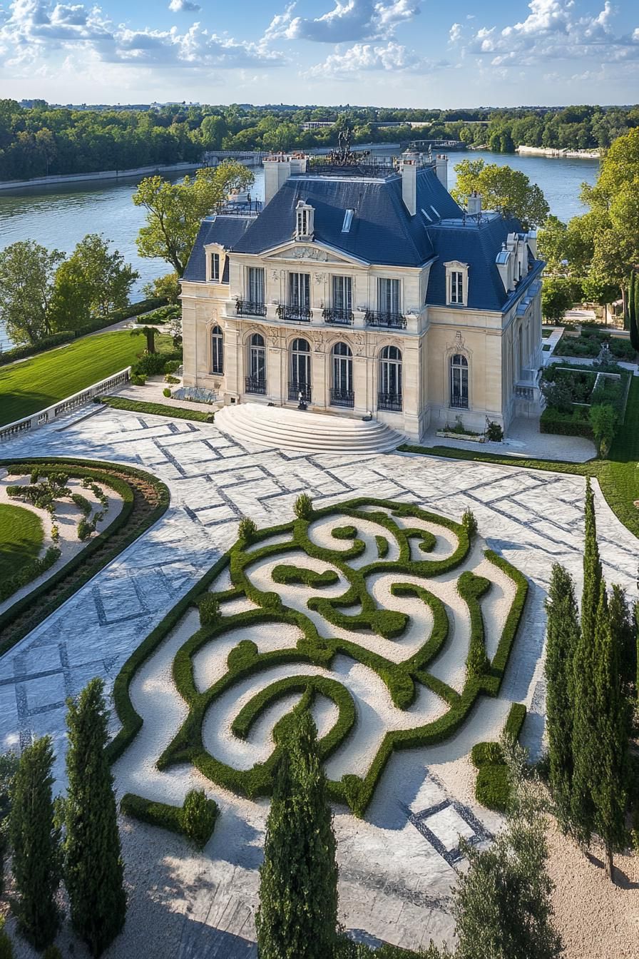 Riverside French Mansion With a Garden Maze
