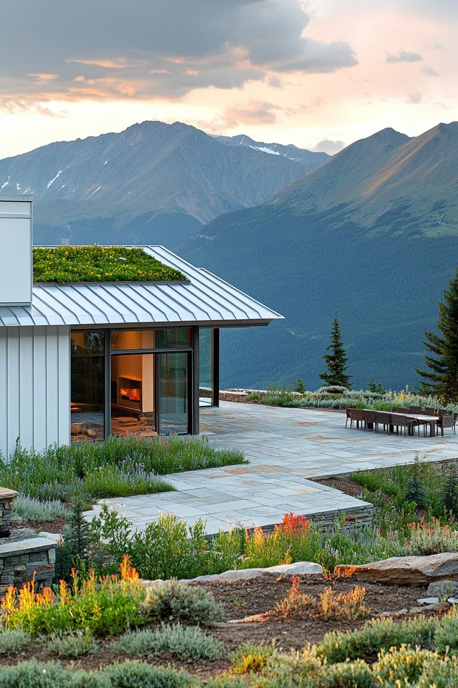 White Corrugated Metal with Green Roofs