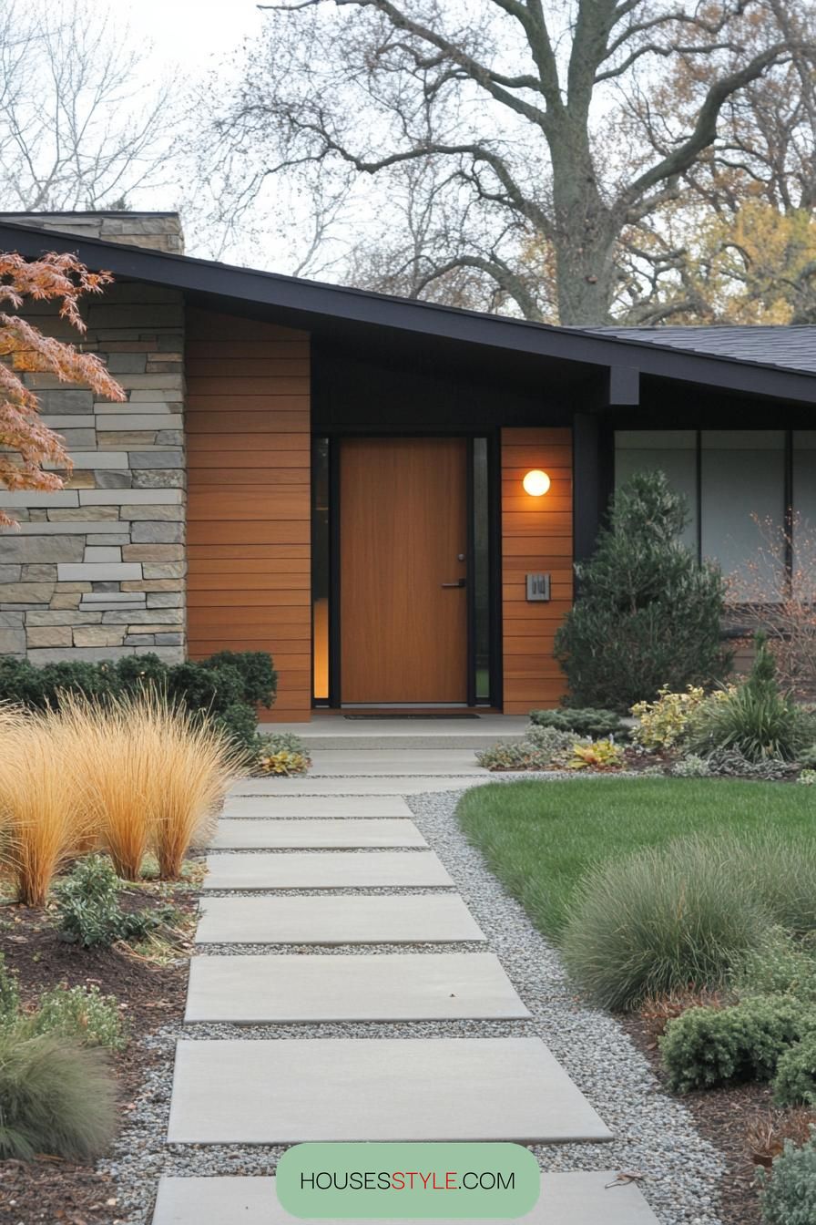 Modern Retreat: Wood and Stone Symphony