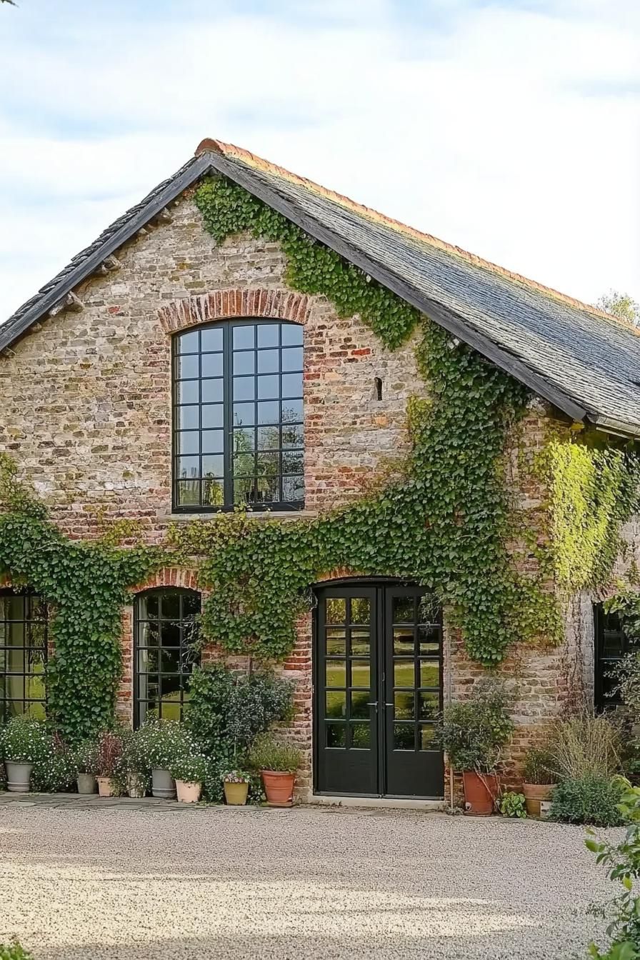 A Brick Barn Facade Covered in Vines - photo 4