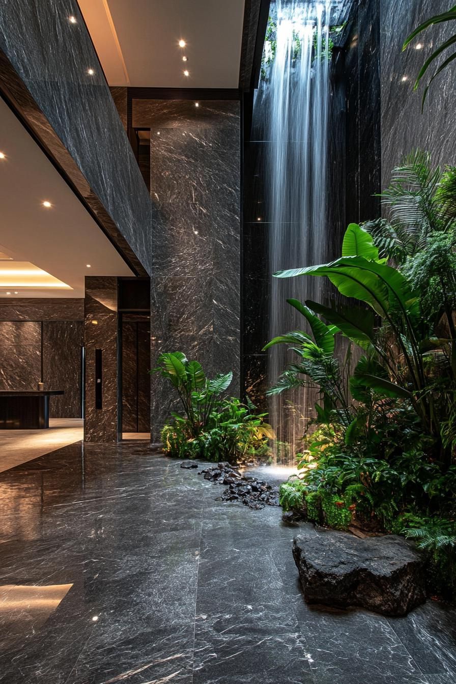 Indoor Waterfall Feature in a Luxury Home