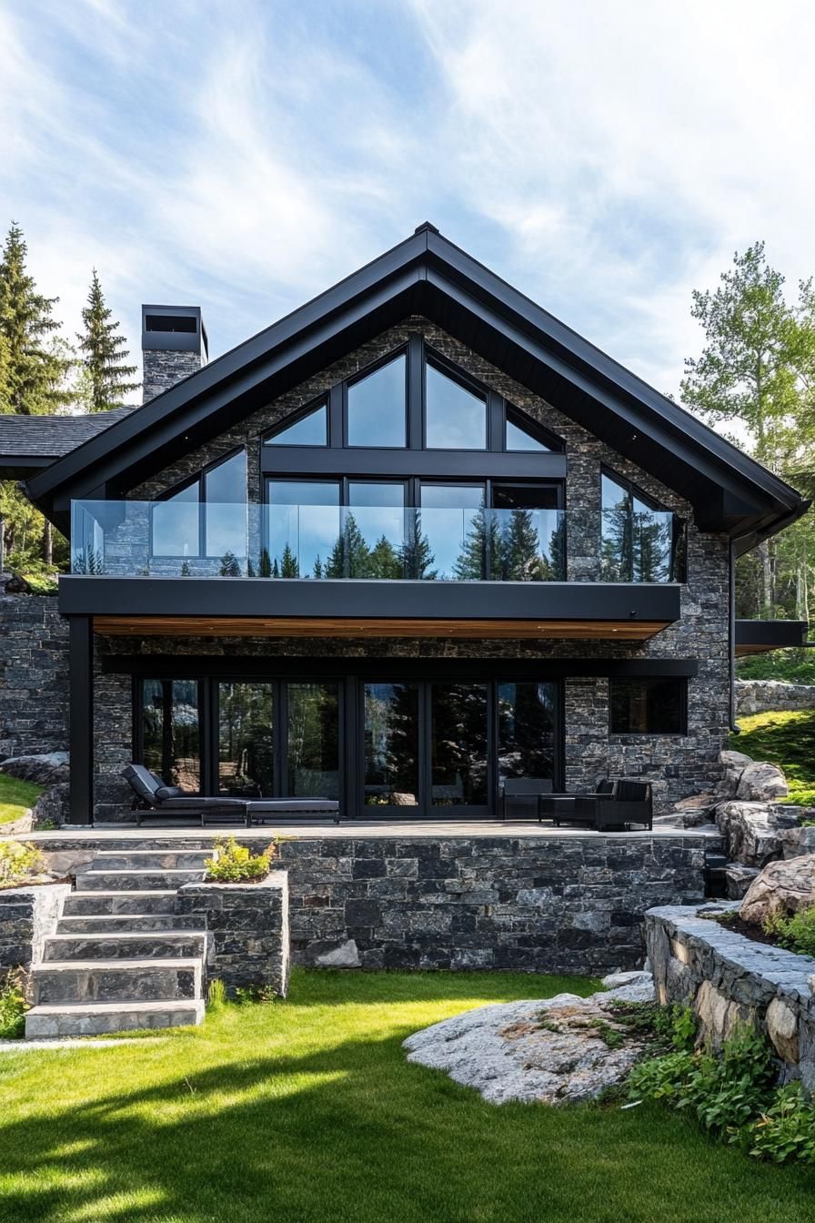 2) Dark Stone Walls With Black Steel Beams and Green Roof - photo 3