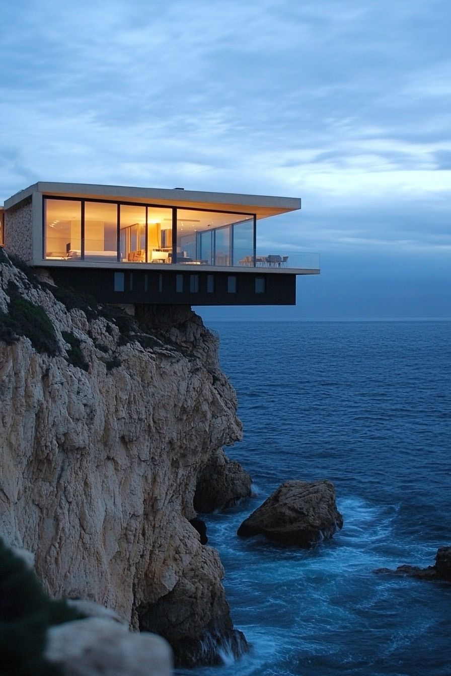Floating Modular Home Anchored to the Cliff