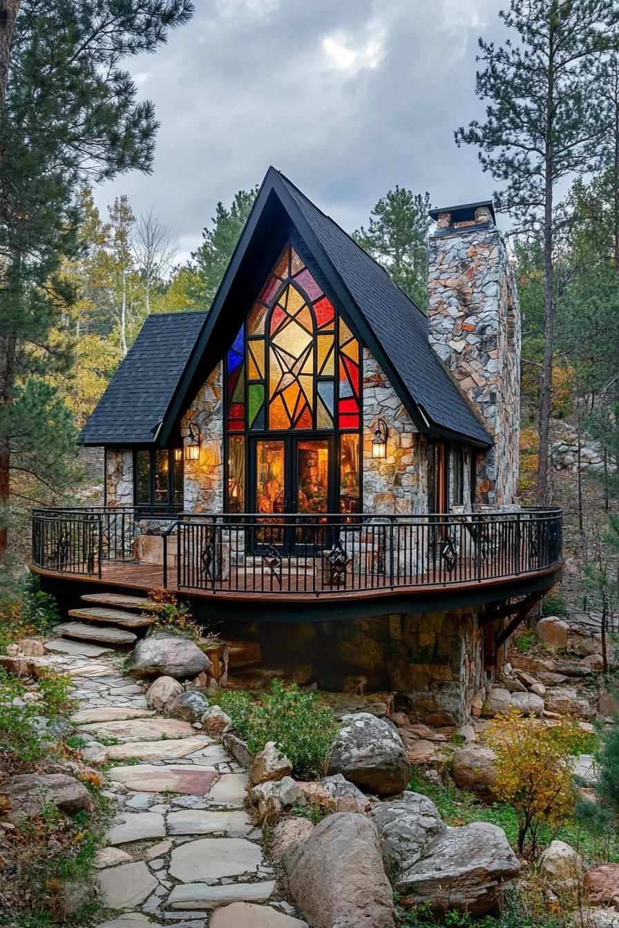 A Forest Retreat With Stained Glass Details