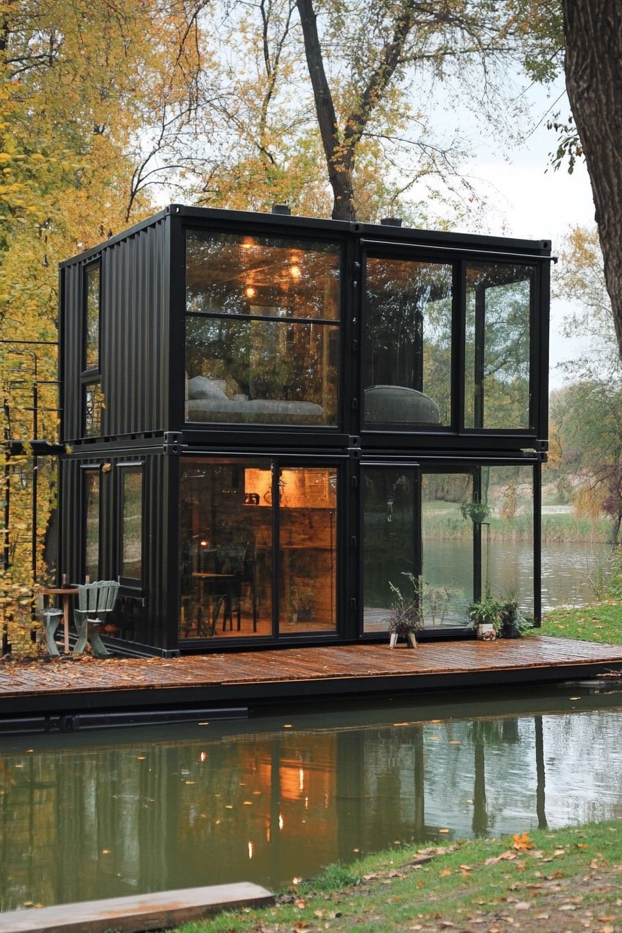 Glass-Wall Lakeside Container Cabin