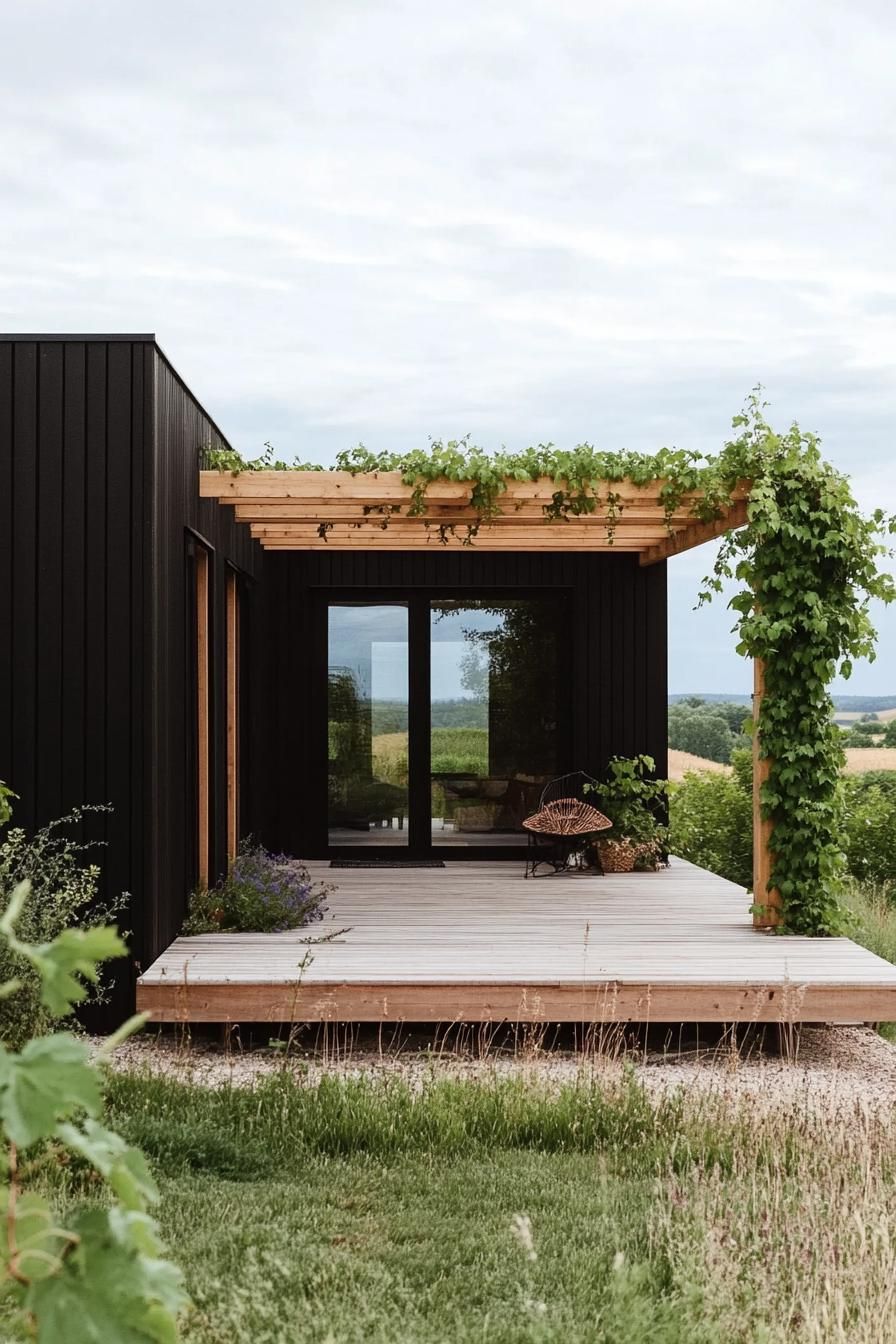 Black Steel Exteriors With A Wood Pergola - photo 2