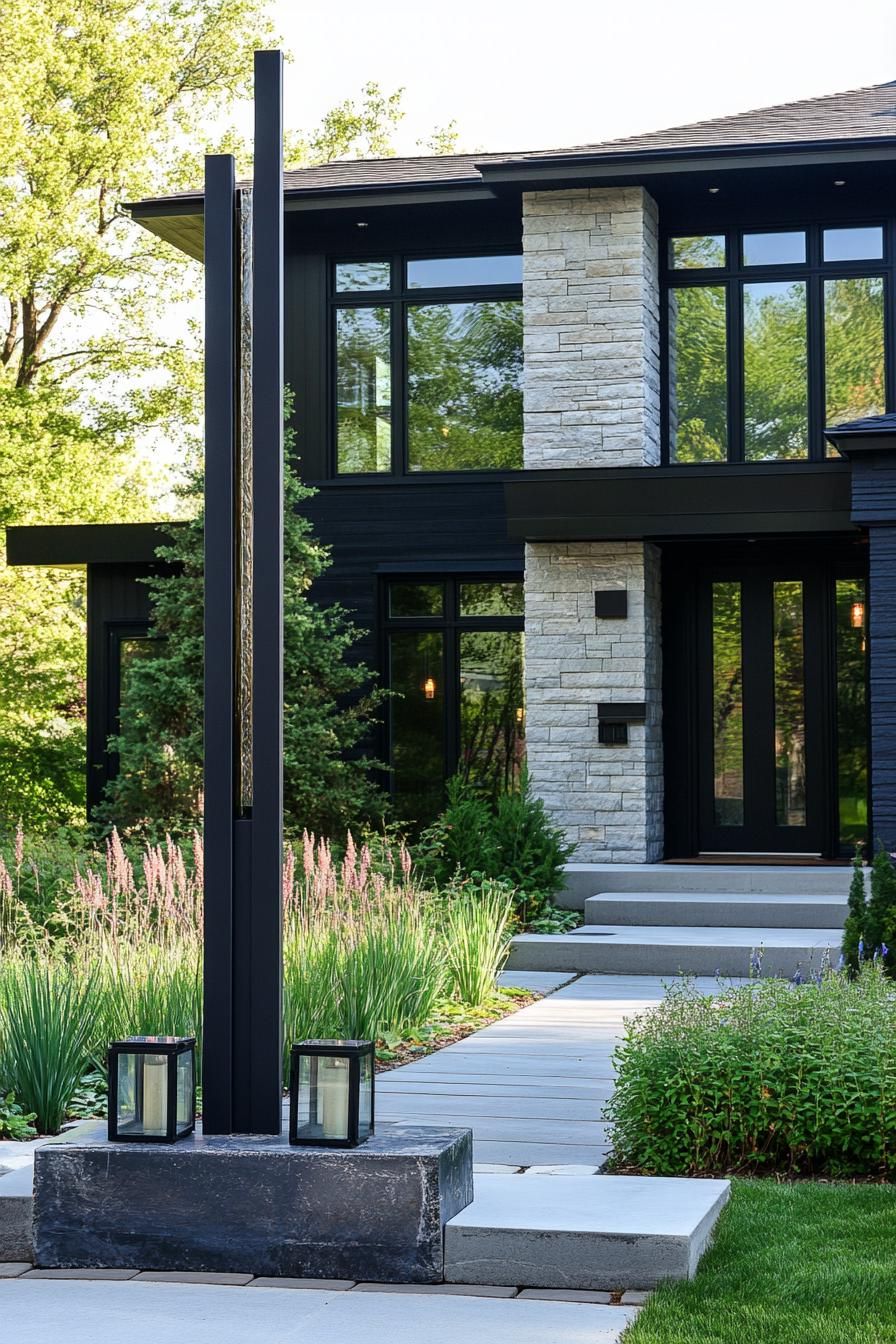 Sleek Black Garden Sculptures And Lanterns - photo 3