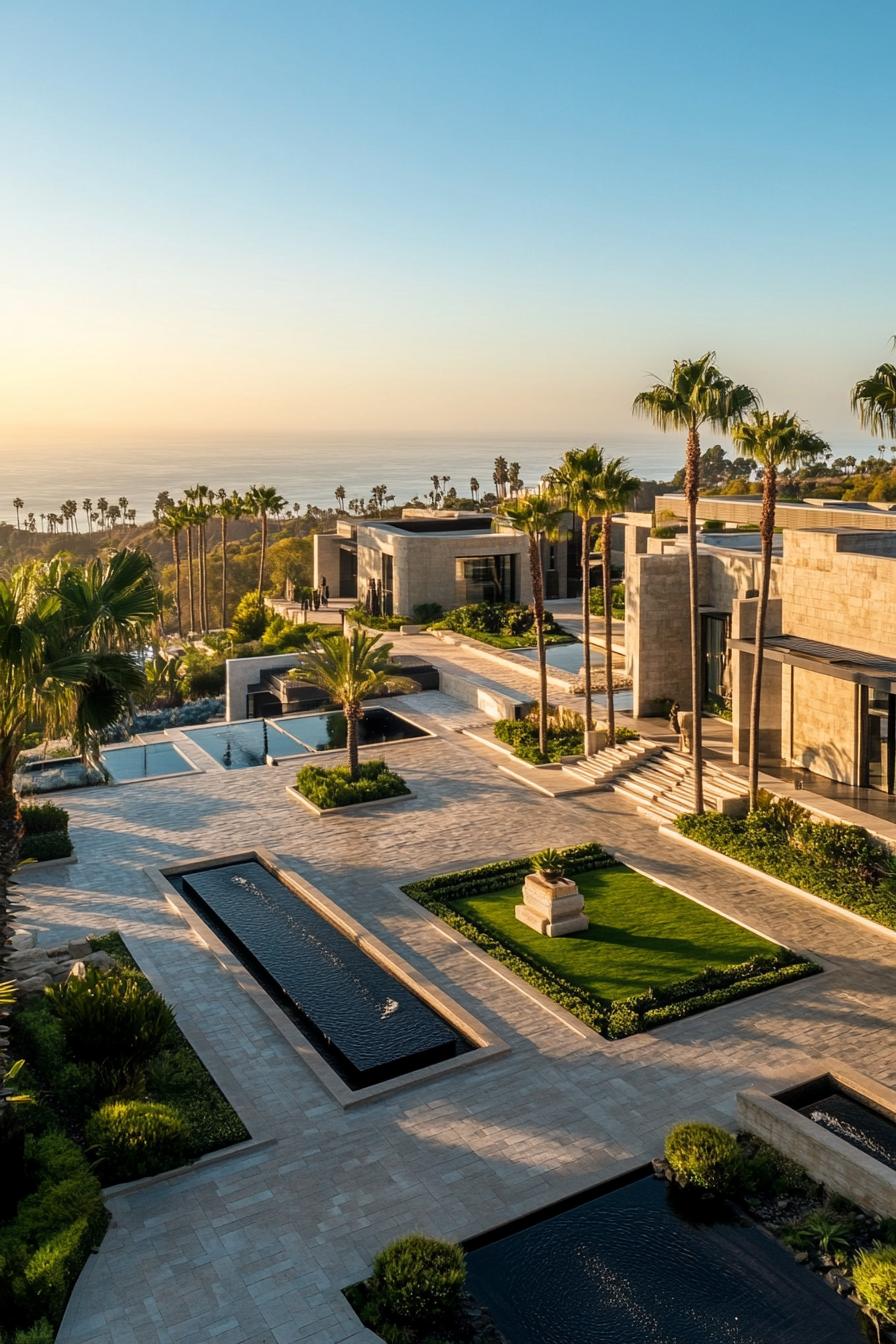 43) Seaside Mansion Ringed by Palms