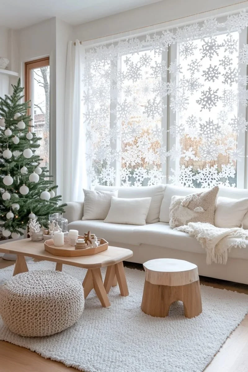 10. Guirnaldas de copos calados blancos para ventanas