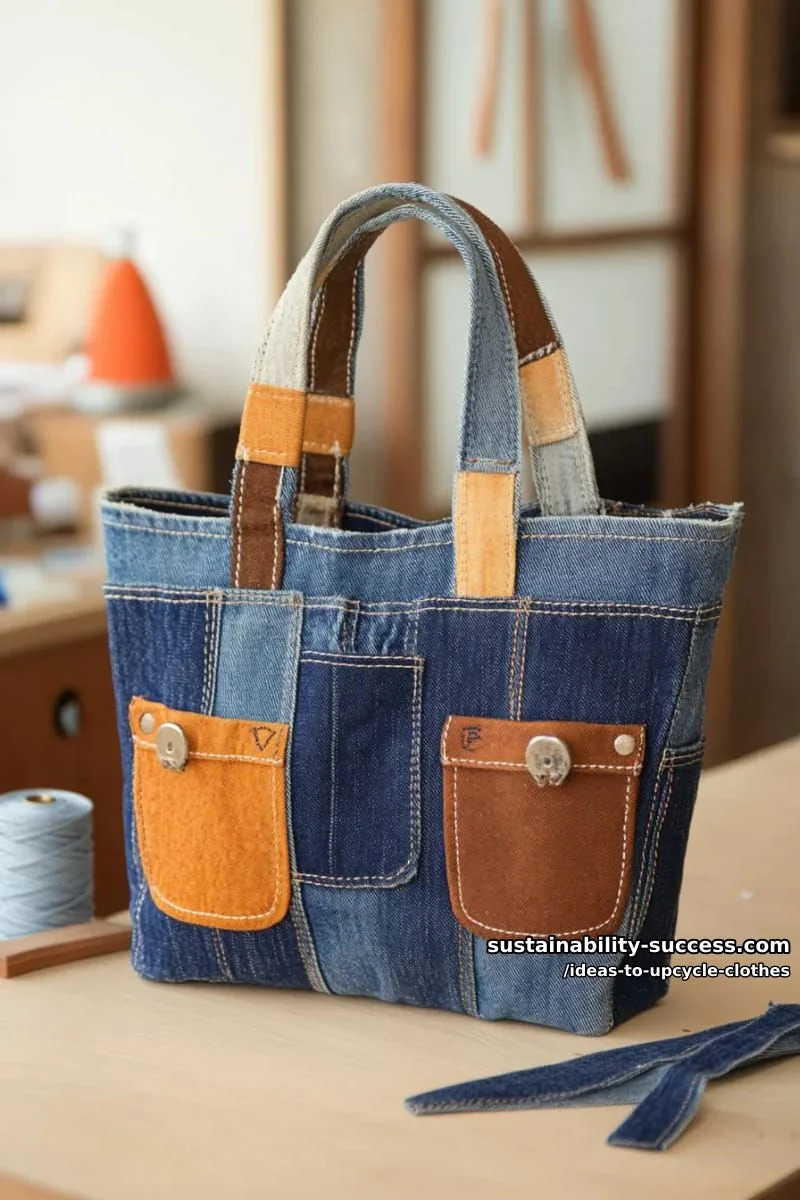 4. Bolsa tote de mezclilla con costuras visibles - photo 2