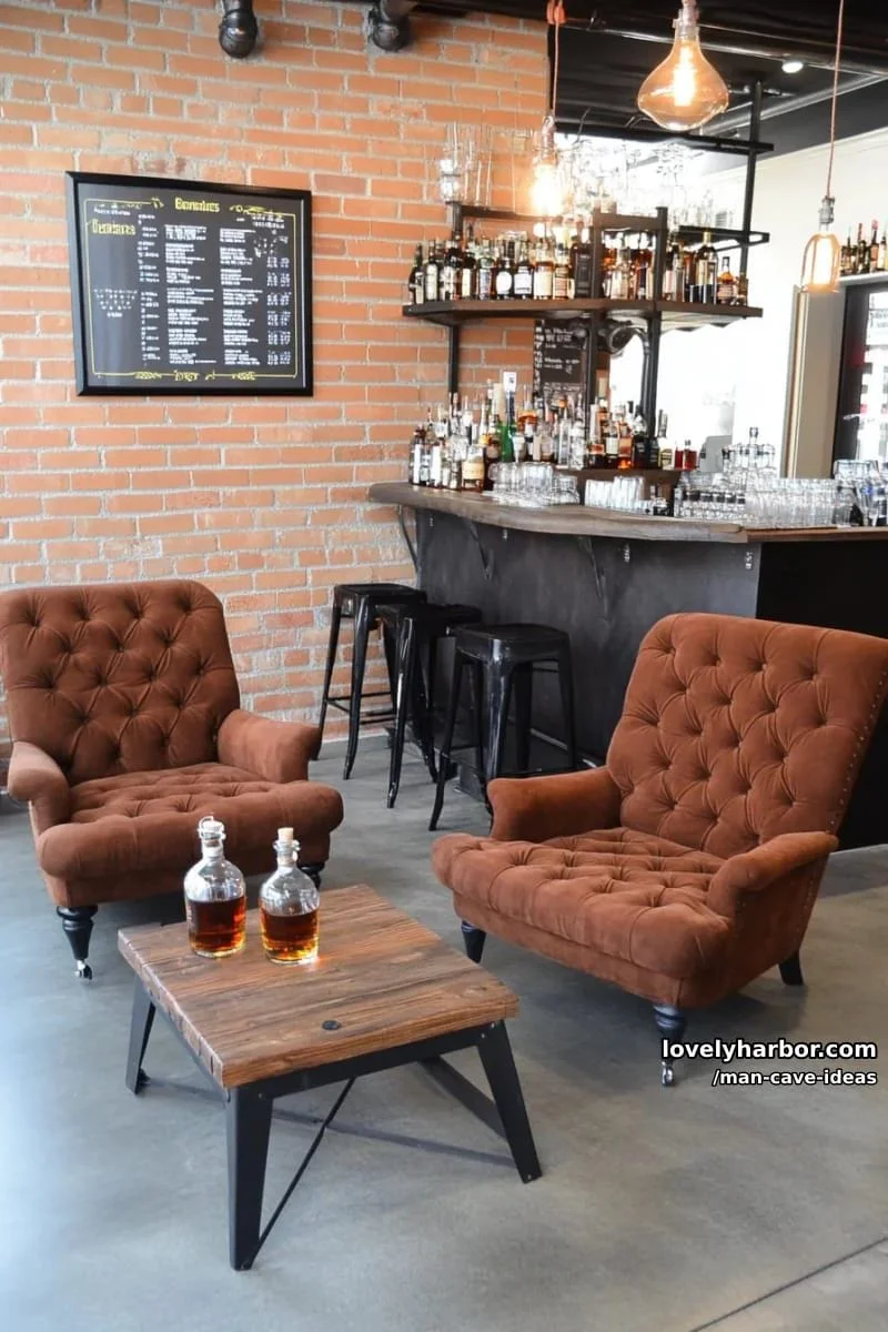 2. Salón industrial de whisky con ladrillo y sillones de cuero - photo 3