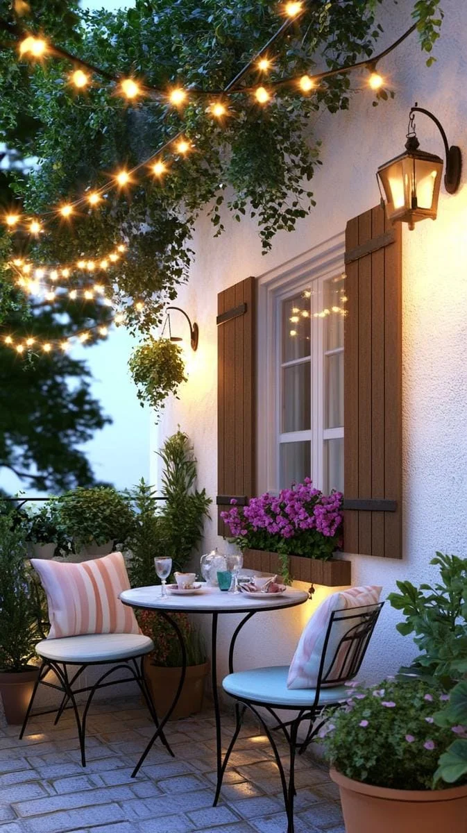 2. Toldo de luces de hadas sobre mesa bistró