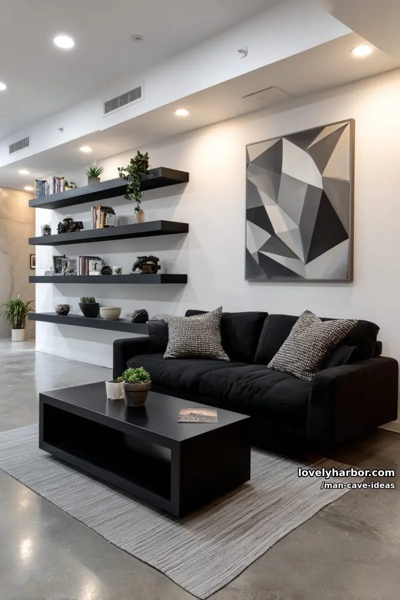 14. Man cave minimalista con estantería empotrada y negro mate - photo 2