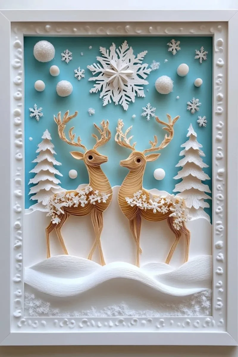 9. Escenas de renos de papel en shadowbox nevado - photo 2