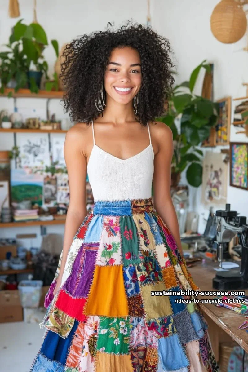 2. Falda larga de patchwork con jeans viejos - photo 2