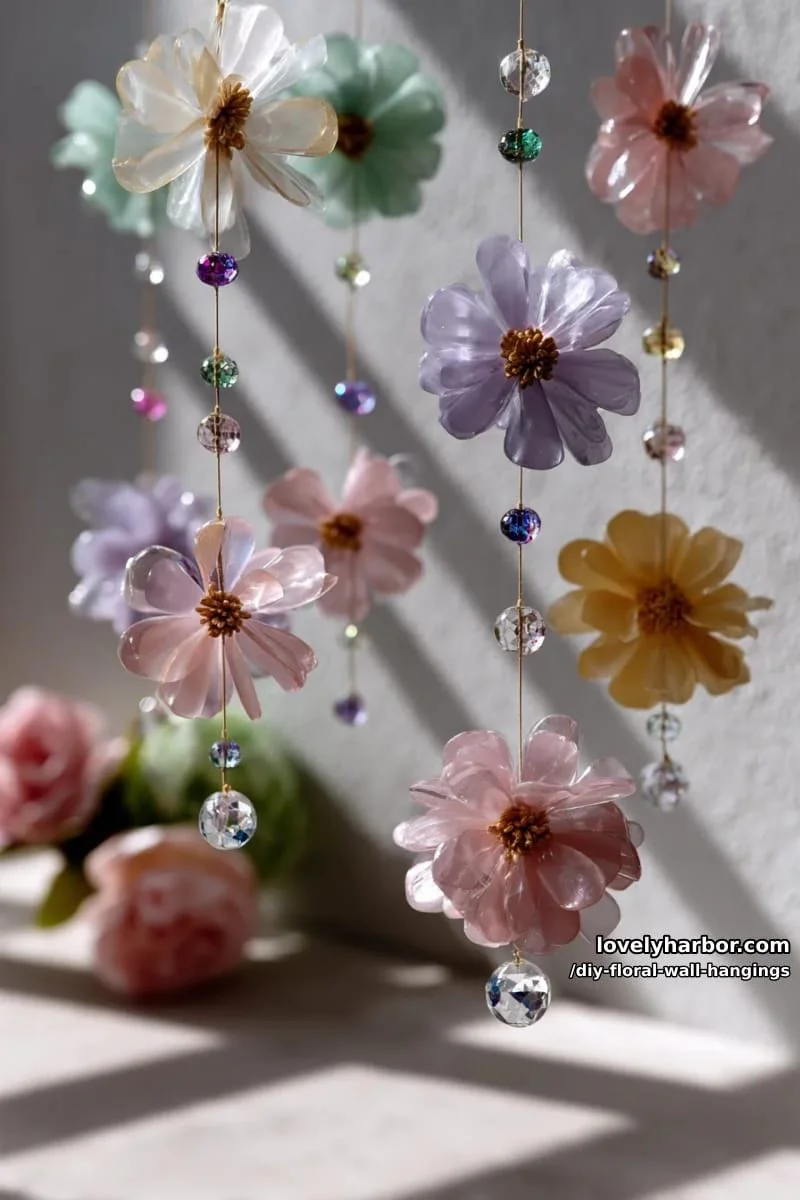 11. Móviles florales con flores acrílicas translúcidas y cuentas - photo 3