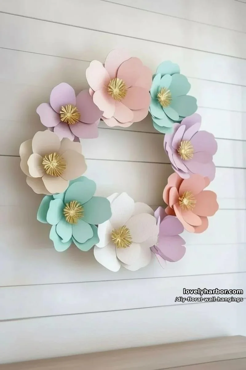 4. Corona floral 3D en cartulina texturizada con detalles dorados