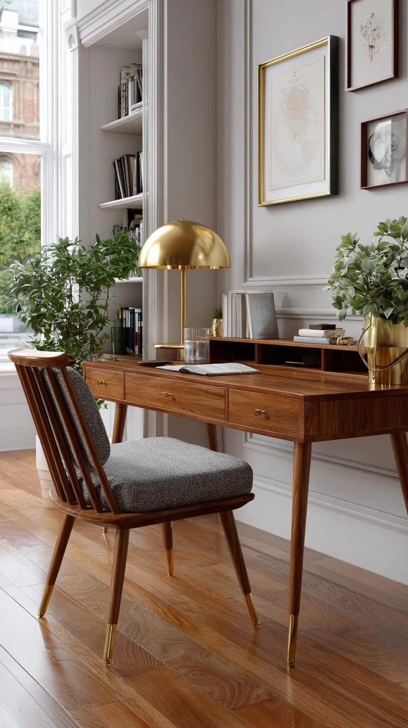 3. Escritorio mid-century moderno en madera cálida