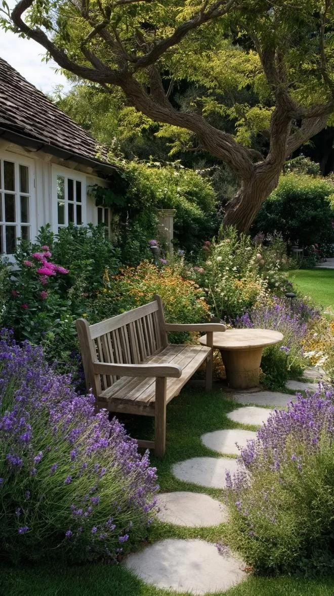 4. Banco de jardín entre lavanda a la sombra - photo 2