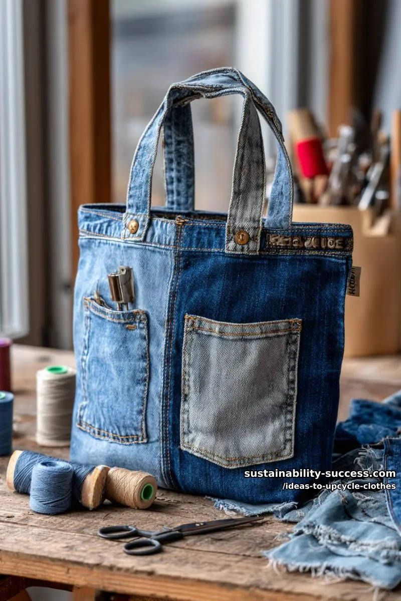 4. Bolsa tote de mezclilla con costuras visibles
