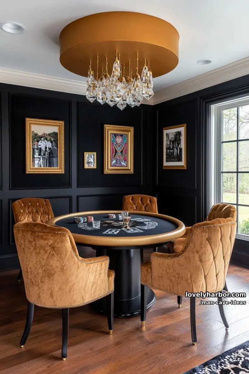4. Sala de póker negro y dorado con terciopelo