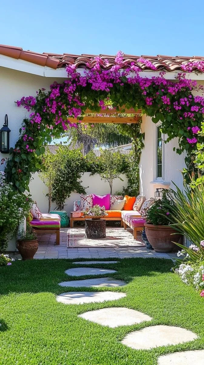 28. Arco vivo de enredaderas con flores