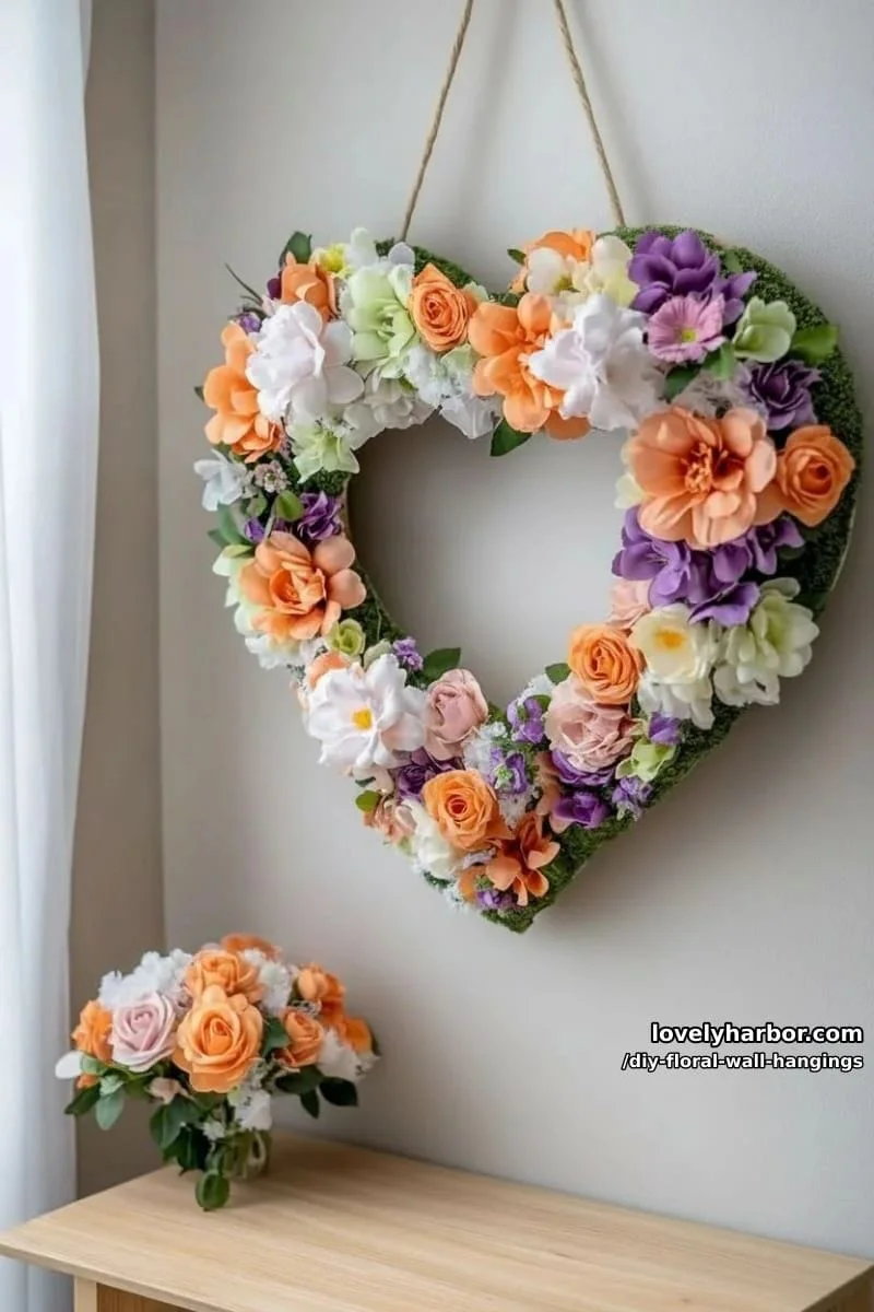 15. Corazón floral con flores artificiales surtidas