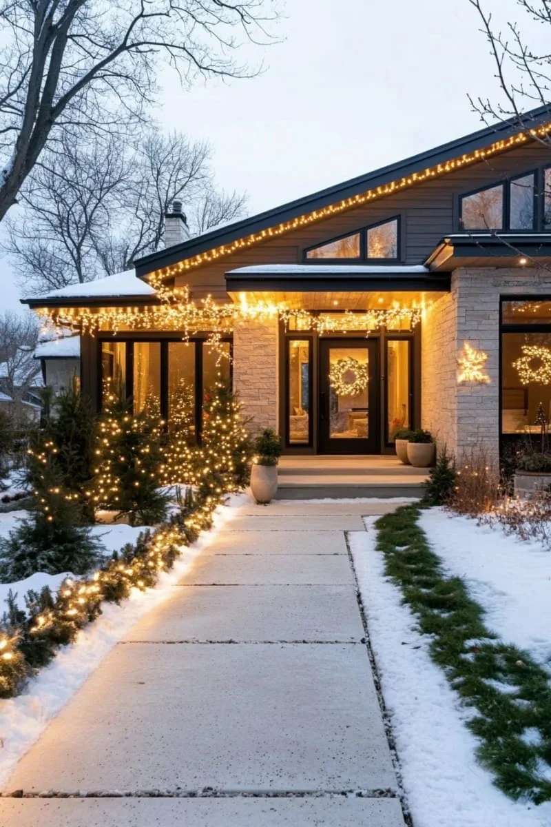 18. Luces blancas minimalistas en techos de casa moderna