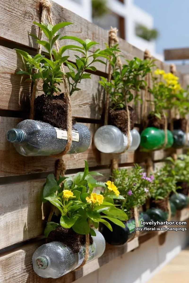 9. Bolsillos florales con botellas recicladas para jardín vertical - photo 2
