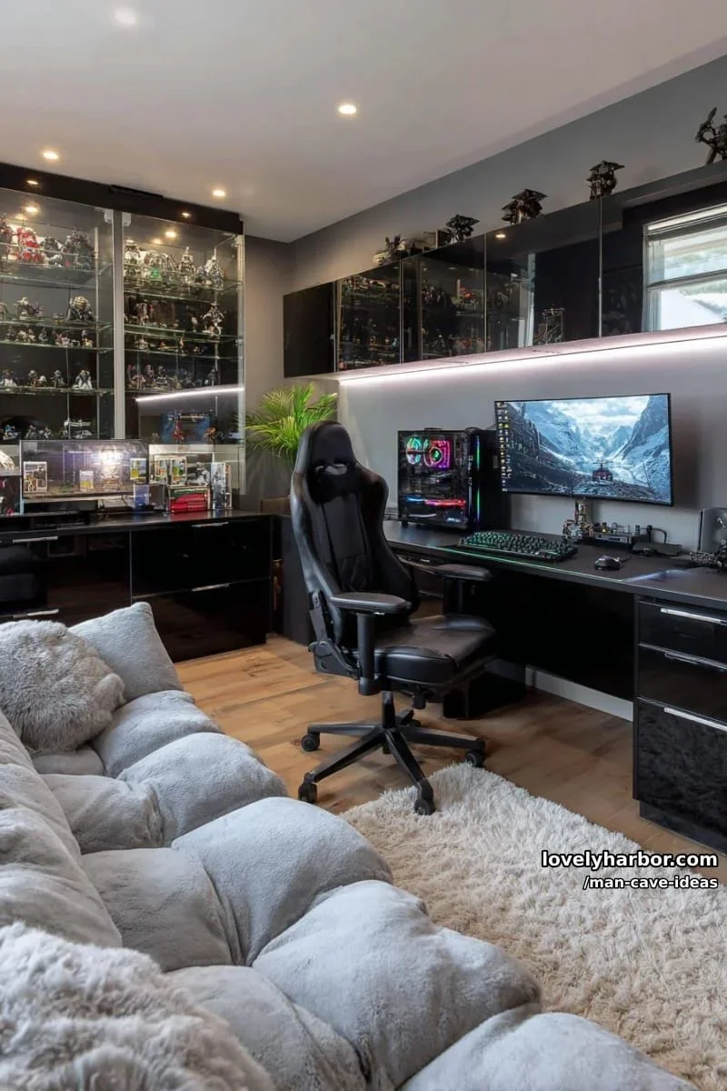 6. Sala gamer oscura con luces RGB y vitrinas transparentes - photo 2