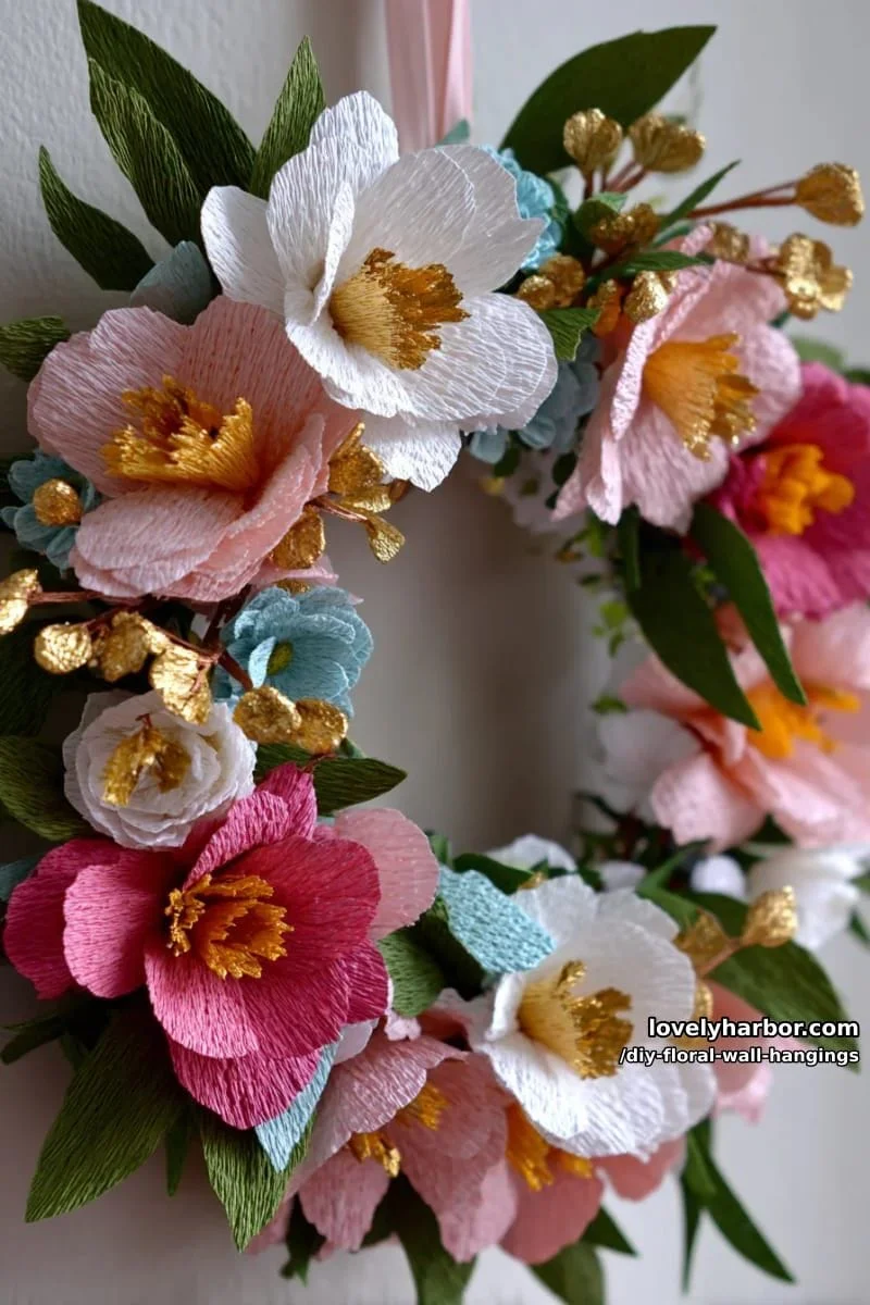 4. Corona floral 3D en cartulina texturizada con detalles dorados - photo 3