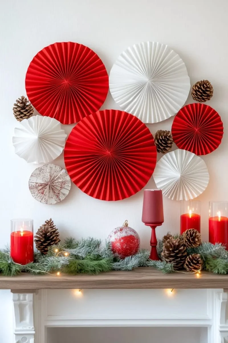 21. Medallones de papel rojo y blanco con piñas