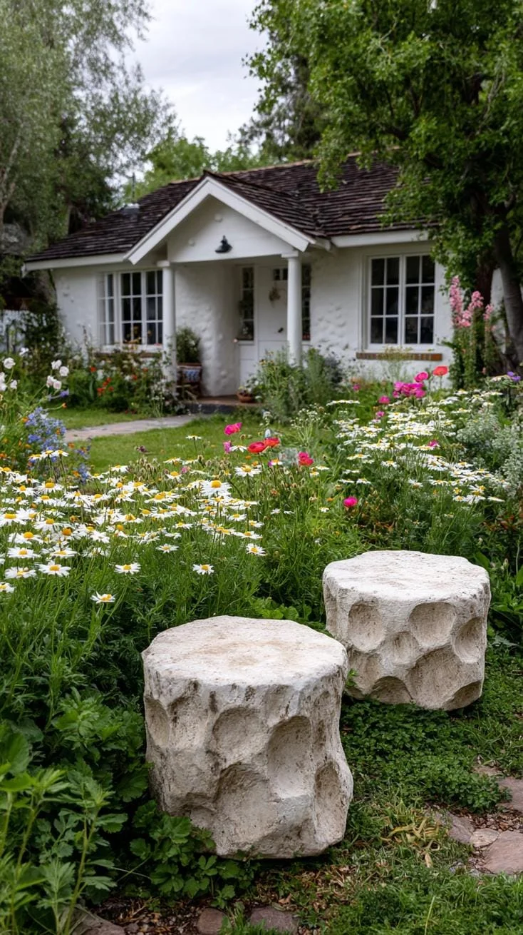 17. Sillas de piedra entre flores silvestres - photo 2