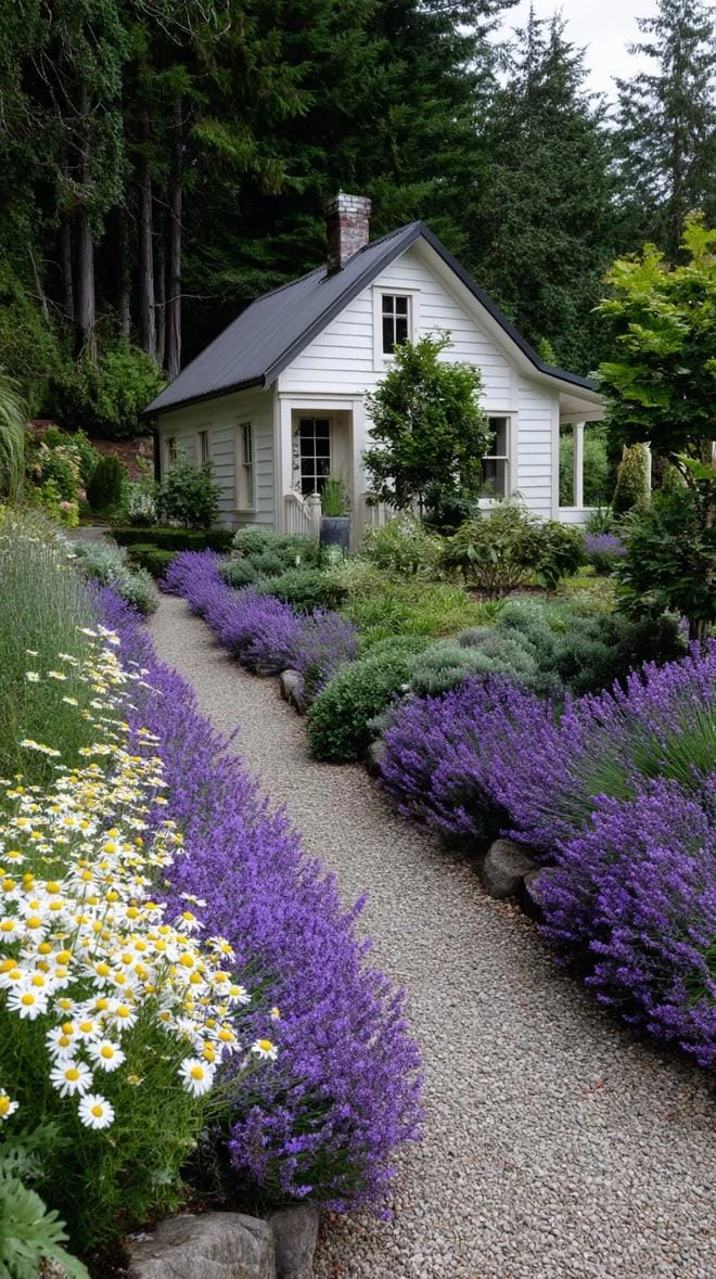 32. Sendero de lavanda con bordes de camomila