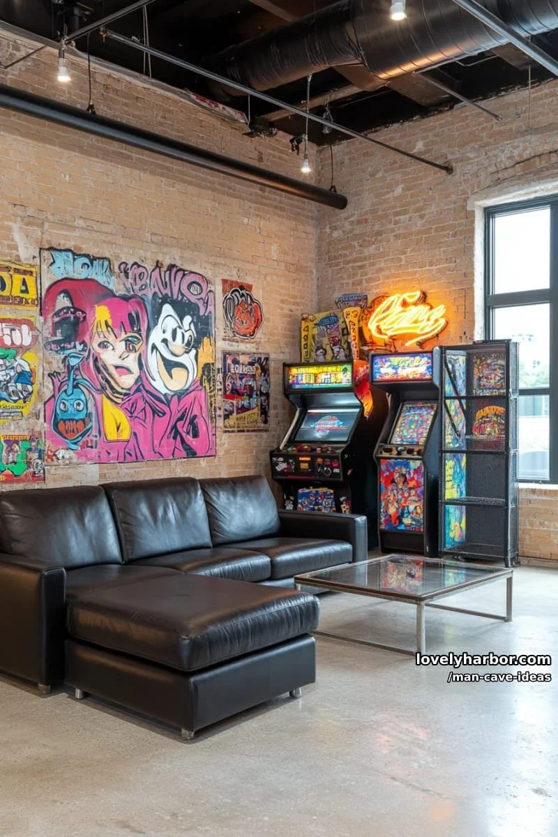 10. Loft urbano con tuberías vistas y murales de grafiti