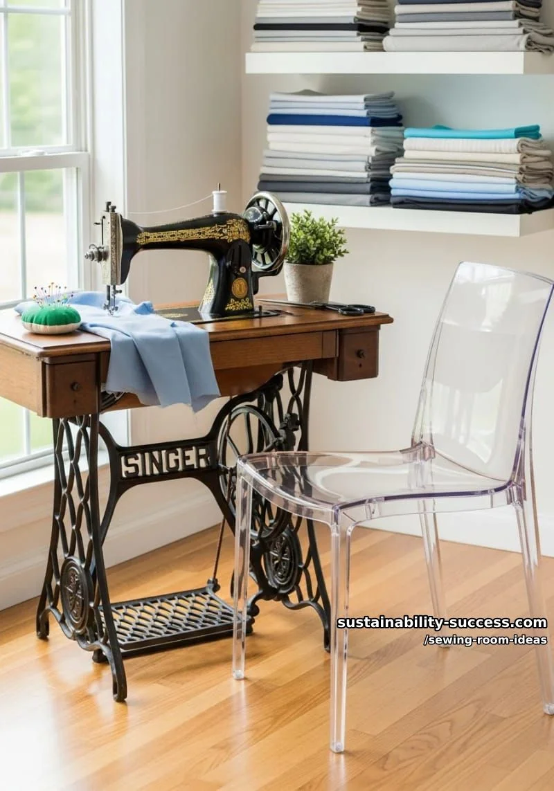 3. Mesa de máquina antigua con silla acrílica